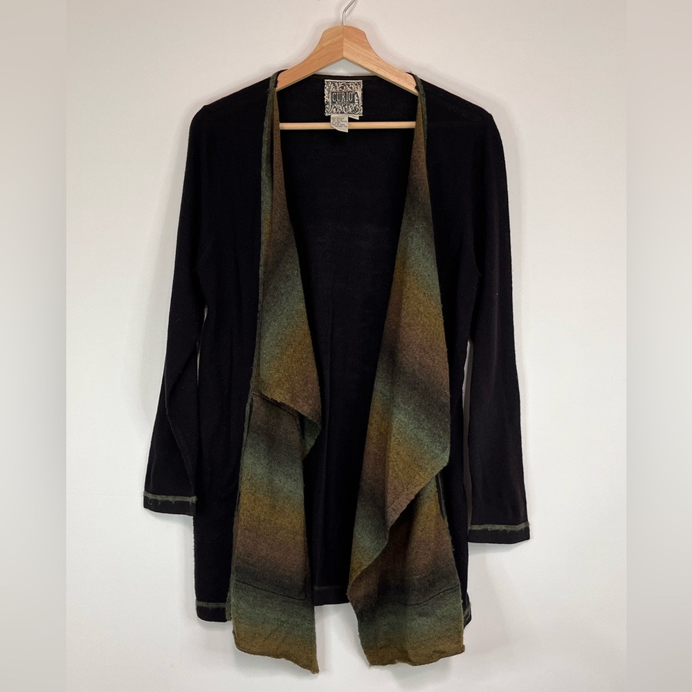 Anthropologie Curio Black, Brown and Green Open Cardigan EUC Size M